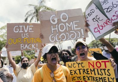 Studenten van de Tamil-minderheid eisen het ontslag van president Gotabaya Rajapaksa