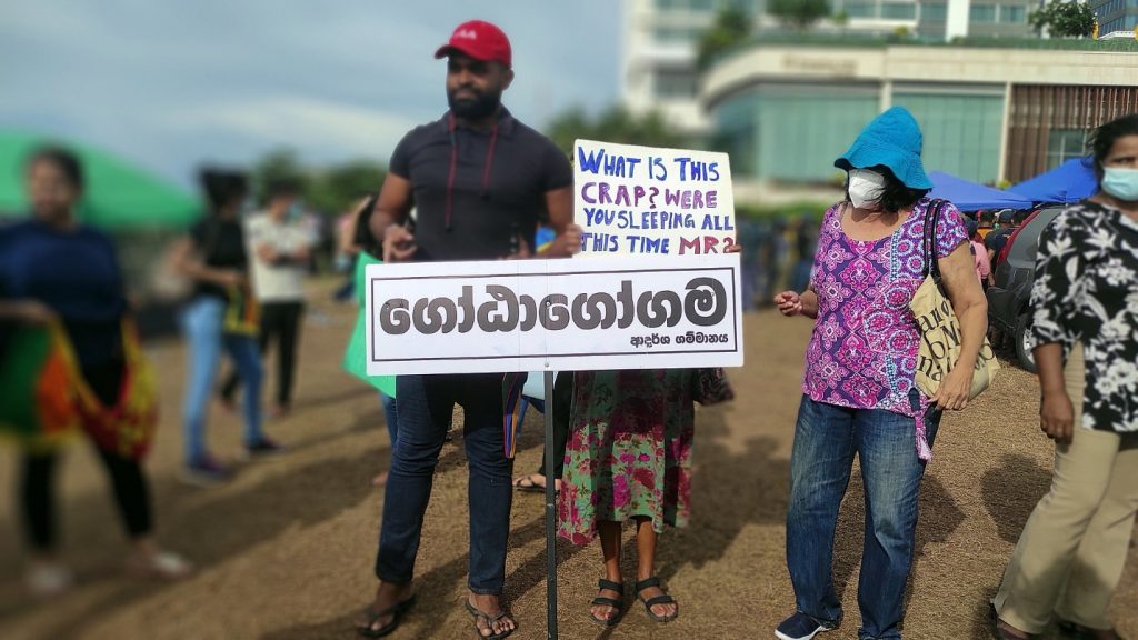 Antiregeringsdemonstranten in de hoofdstad Colombo 