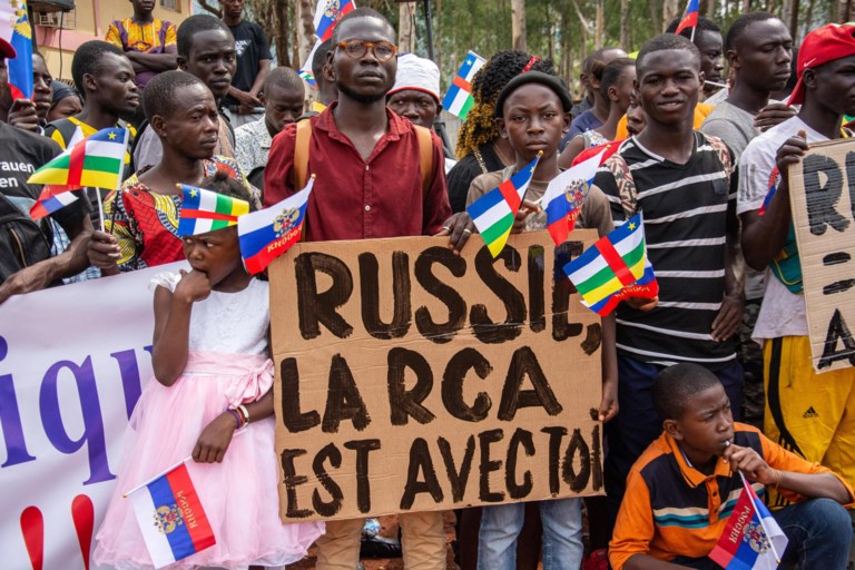 Een steunbetoging voor Rusland in Bangui