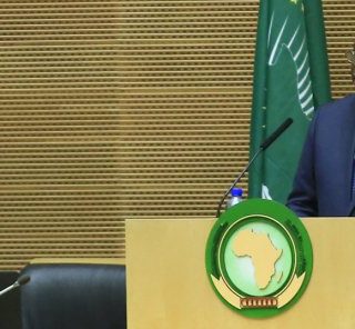 De Senegalese president Macky Sall geeft een toespraak