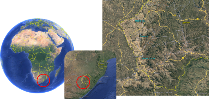 kkartjes illustreren waar de Hirundo-windprojecten zich bevinden in Lesotho.